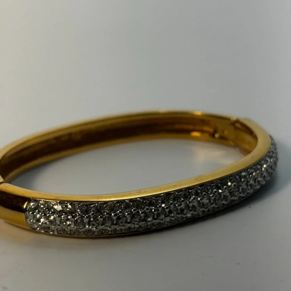 Swarovski Bangle Gold Pave Crystal Hinge Oval Bracelet - Picture 10 of 16